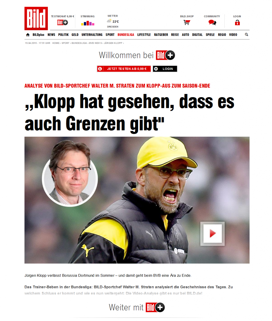 Analyse von BILD-Sportchef Walter M. Straten- „Klopp hat gesehen, dass es auch Grenzen gibt  BILDplus Inhalt  - Bundesliga Saison 2014-15 - Bild.de